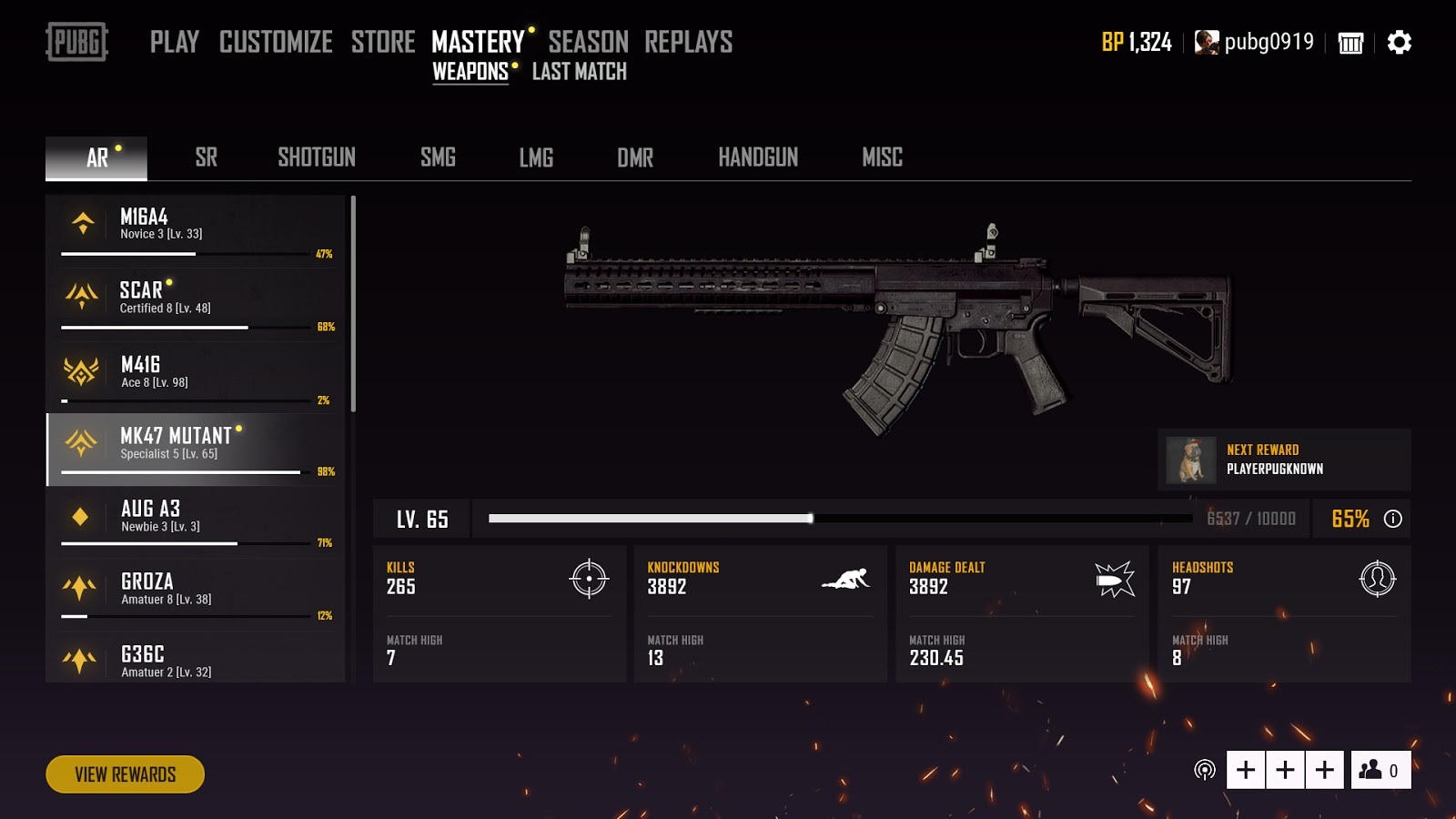 pubg new weapon mastery menu 