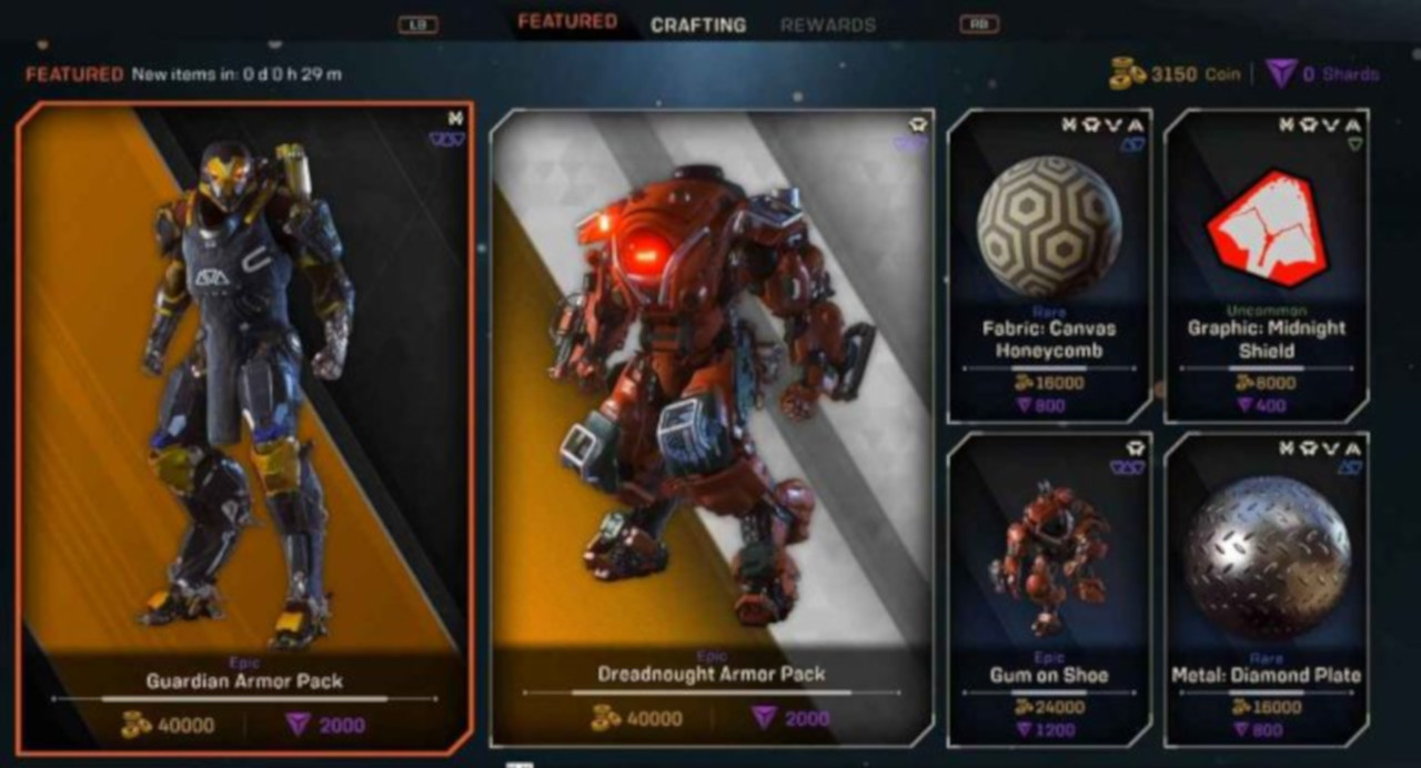 anthem armor 20 dollares per skin