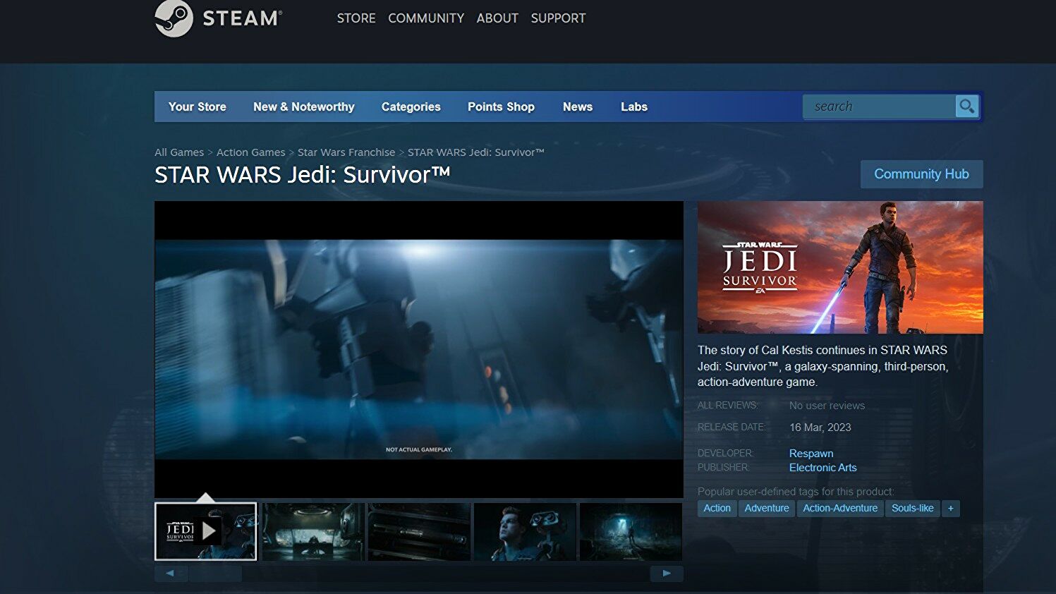 star wars jedi survivor steam page profile