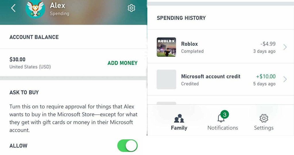 xbox live account balance kids