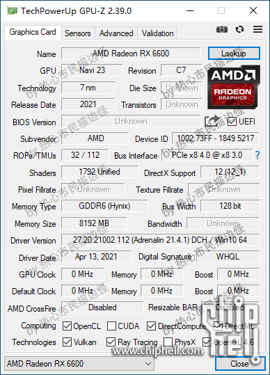 AMD Radeon RX 6600 GPUZ