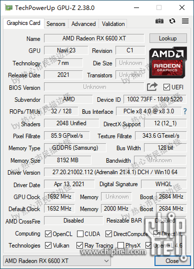 AMD Radeon RX 6600 GPUZ