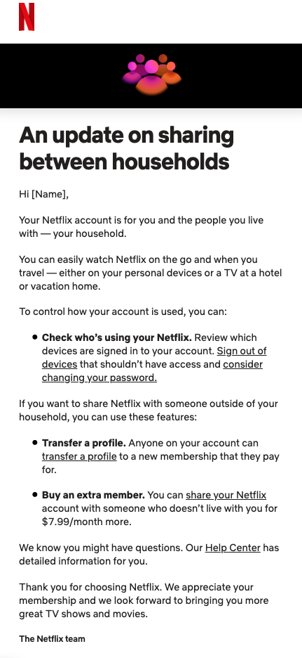 netflix email account sharing