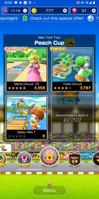 mario kart tour menu