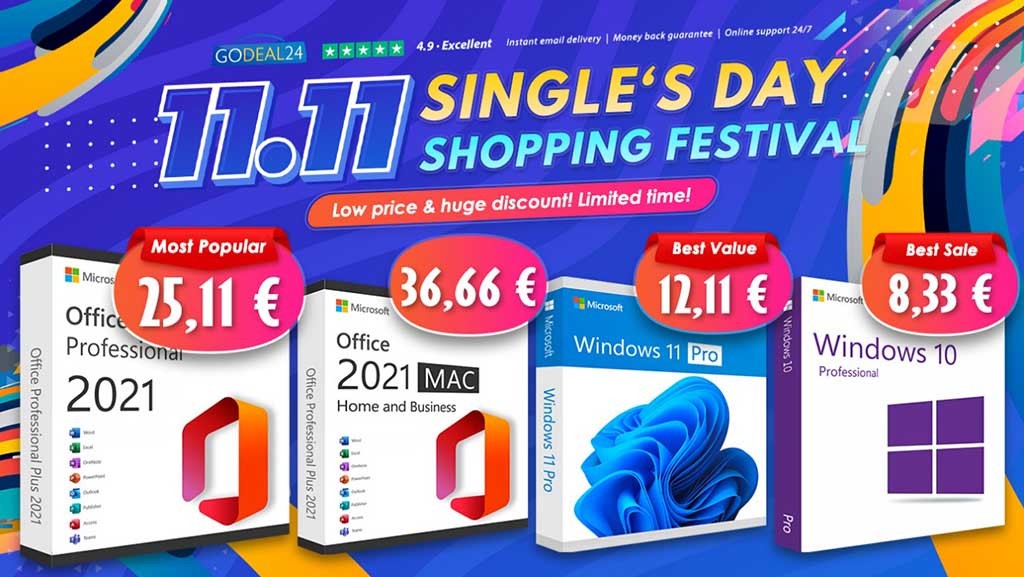 Μπείτε στις εκπτώσεις Singles' Day του Godeal24 με φθηνά Office 2021 και Windows 10 από 7,11 ευρώ!