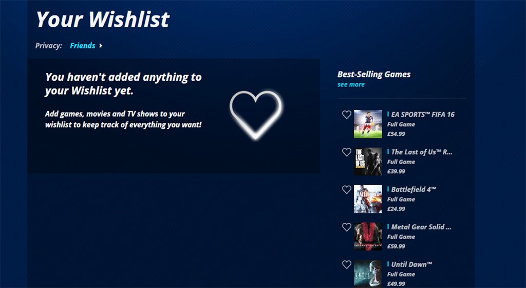 PlayStation Store Wishlist