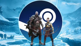 god-of-war-ragnarok-key-art-kratos-atreus-in-front-of-steam-glowing-logo-composite